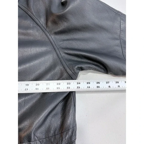 Vintage 1990s Leather Jacket Mens M Black Minimalist Zip Front Retro